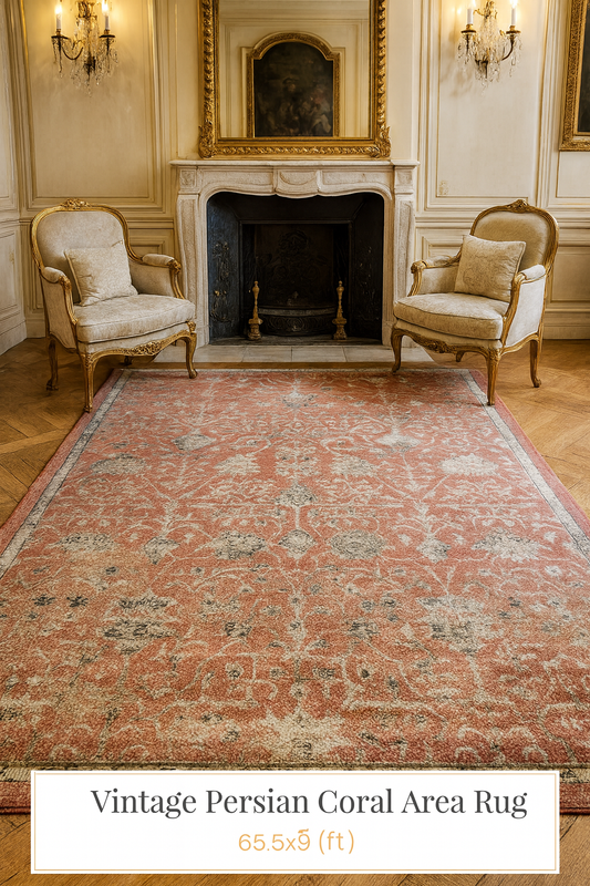 Vintage Persian Coral Masterpiece Rug – 6.5×9.5 ft
